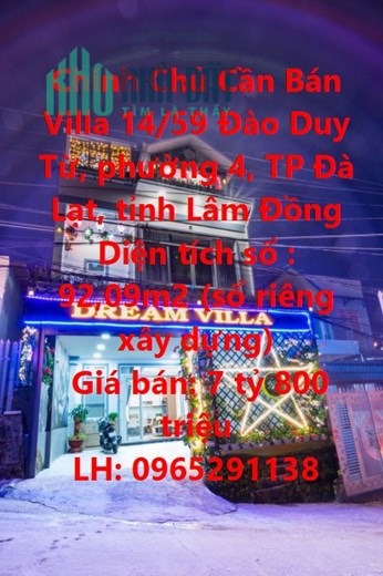 VILLA SIÊU ĐẸP - SIÊU TÂM HUYẾT - Chính Chủ Cần Bán Villa Đào Duy Từ, Phường 4, Đà Lạt.