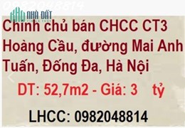 Chính chủ cần bán căn hộ chung cư CT3 Hoàng Cầu, đường Mai Anh Tuấn, quận Đống Đa.