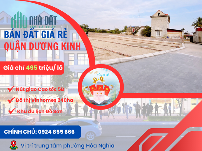 Chỉ bỏ ra 495 triệu sở hữu ngay lô đất Sổ đỏ đất đô thị trung tâm phường Hòa Nghĩa, Dương Kinh