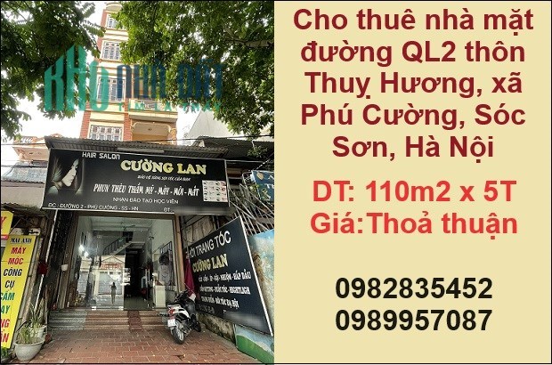 ✨Cho thuê nhà mặt đường QL2 thôn Thuỵ Hương, xã Phú Cường, Sóc Sơn, Hà Nội; 0982835452