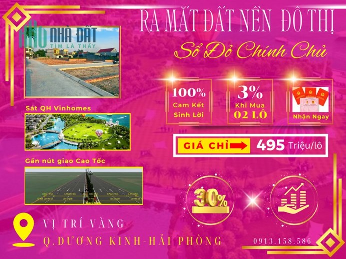 Bán 2 lô đất đô thị sát trường học,chợ TT hành chính Phường Hòa Nghĩa Q.Dương Kinh giá chỉ 495tr