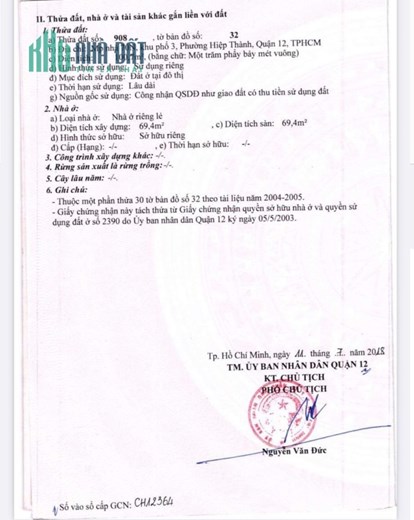 TÔI BÁN NHÀ MẶT TIỀN CHÍNH CHỦ  70N HIỆP THÀNH 05 CN 260 M2 CHỈ 18,5 TỶ