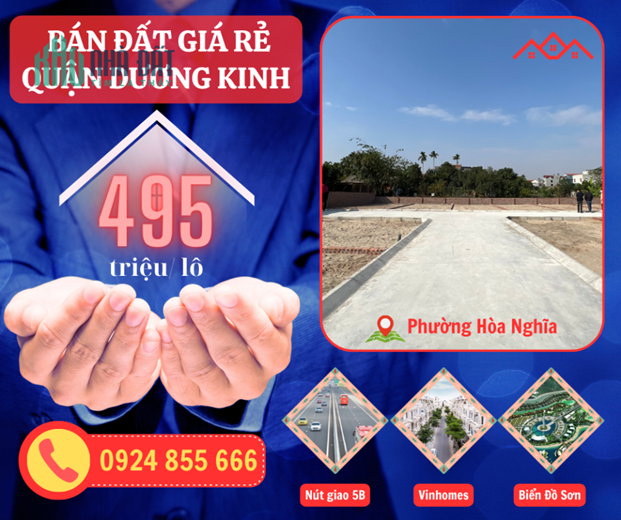 Chính chủ cần bán lô đất sổ đỏ 495 triệu/ lô trung tâm phường Hòa Nghĩa, Dương Kinh.