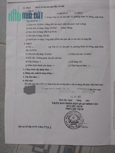Bán nhà tỉnh lộ 10, phường Bình Trị Đông , Bình Tân, nhỉnh 1 tỳ