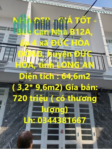 NHÀ ĐẸP - GIÁ TỐT - Bán Căn Nhà B12A, ấp 4 xã ĐỨC HÒA ĐÔNG, huyện ĐỨC HÒA, tỉnh LONG AN