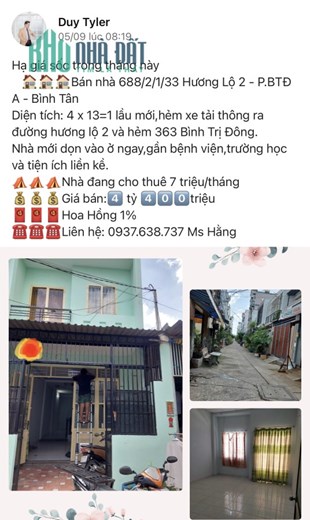 Bán nhà xây 1 lầu bình trì đông B giá 4 tỷ 400 triệu