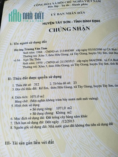 ĐẤT ĐẸP - GIÁ TỐT - Cần Bán 3 Lô Đất Vị Trí Đắc Địa Tại xã Tây Giang, Huyện Tây Sơn, Bình Định