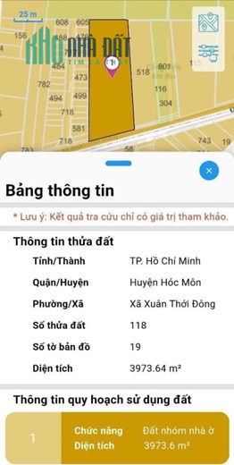 Bán 3.970m2 đất kế bên Rin Rin Park mặt tiền Nguyễn Thị Thử xã Xuân Thới Đông, H.Hóc Môn