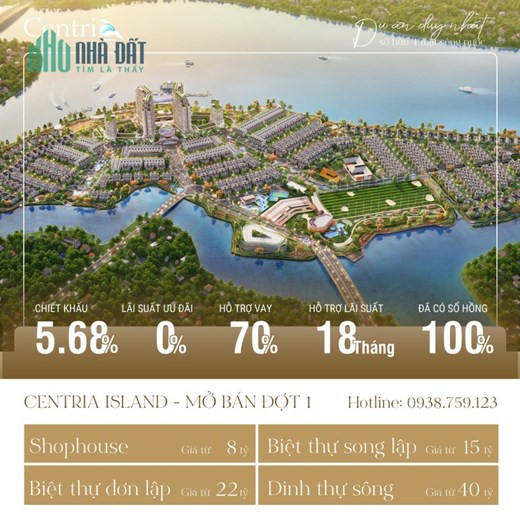 Chính chủ bán lô liền kề Cù Lao Tân Vạn - Centria Island đối diện TTTM.DT 120m2 Giá 9 tỷ