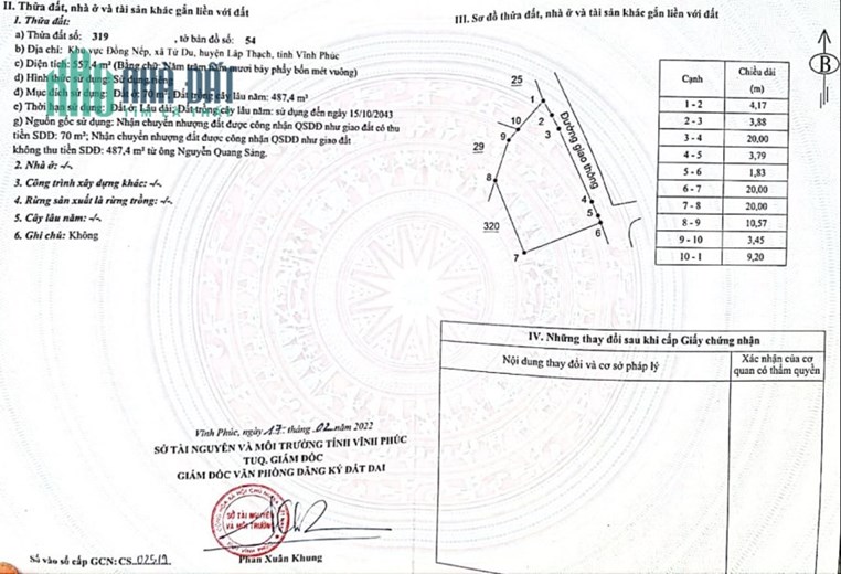 CHÍNH CHỦ CẦN BÁN ĐẤT MẶT TIỀN ĐƯỜNG LIÊN XÃ KHU VỰC ĐỒNG NẾP, XÃ TỪ DU, HUYỆN LẬP THẠCH, VĨNH PHÚC.