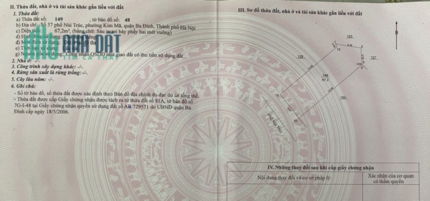 VUA MẶT PHỐ: Bán nhà Mặt phố Núi Trúc: 67,2m 4tg, Mt 4,81m, 18,9 tỷ - CAM KẾT THẬT