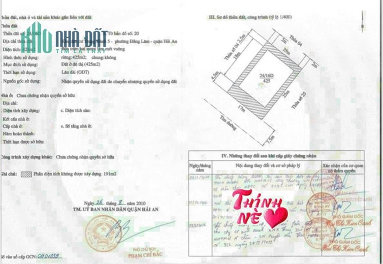 Bán lô đất tuyến 2 Lê Hồng Phong diện tích 425 M