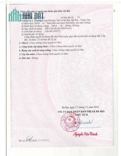 Bán đất mặt tiền Quốc Lộ 51, vị trí cổng chào Bà Rịa, DT 264m2 full thổ cư giá 26,5tr/m2