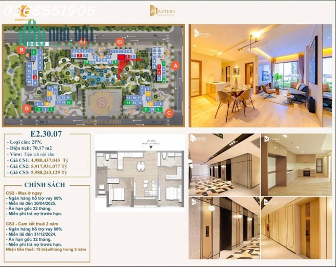 Chỉ 4.9 Tỷ Cho Căn Hộ 2PN Masteri Central Point, Khu Compound Cho Giới Nhà Giàu