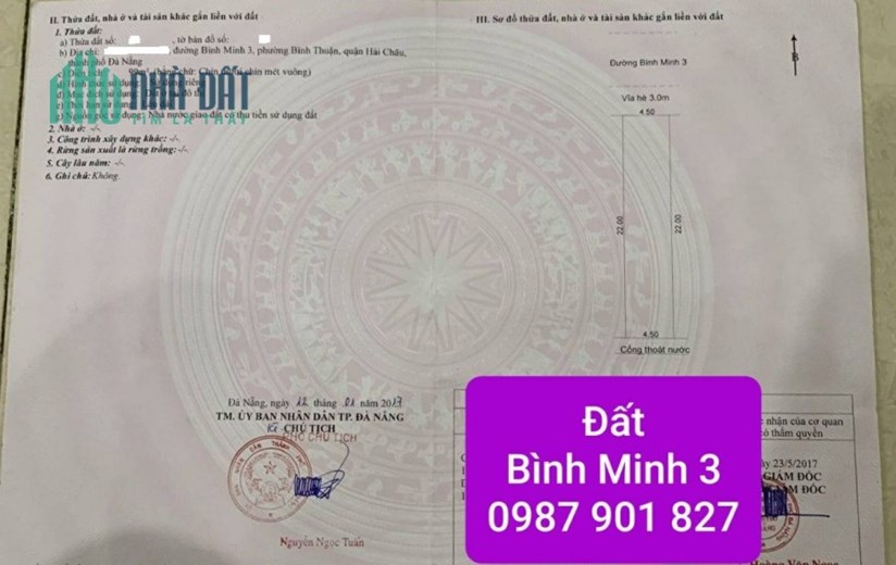 Sập Hầm -  Bán đất đường Bình Minh 3, Ngay công viên APEC