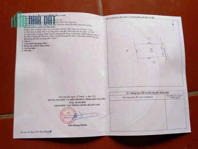 Bán Gấp: lô đất vuông như bánh trưng 178 m2 có 100m thổ cư tại nga my huyện phú bình Thái Nguyên