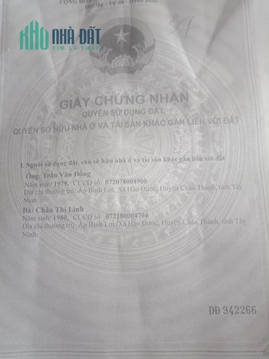 CHÍNH CHỦ BÁN GẤP Lô Đất Mặt Tiền Vị Trí Đẹp Tại Ấp Bình Lợi, Xã Hảo Đước, Châu Thành - Tây Ninh