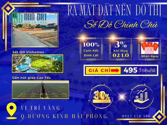 Đất đô thị trung tâm Quận Dương Kinh gần chợ,trường học, giá chỉ 495tr/lô đã bao gồm chi phí sang