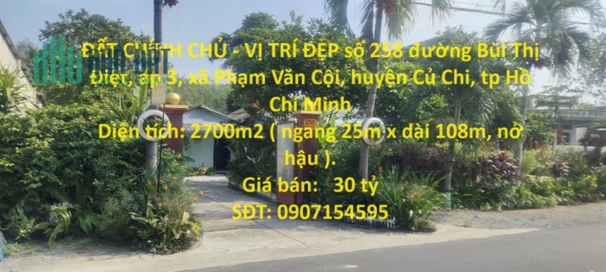 ĐẤT CHÍNH CHỦ - VỊ TRÍ ĐẸP Trung Tâm Xã Phạm Văn Cội, Huyện Củ Chi, TP Hồ Chí Minh