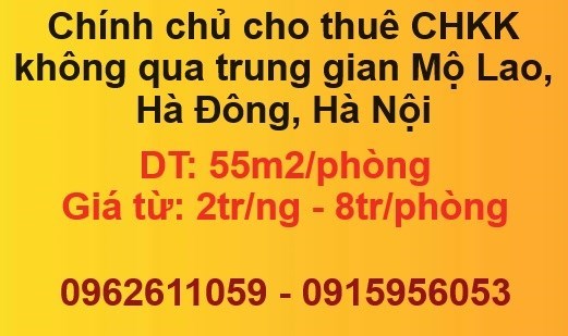 ✨Chính chủ cho thuê CHKK không qua trung gian Mộ Lao, Hà Đông; 0962611059