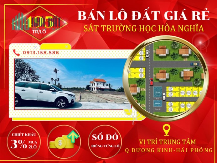 Bán 2 lô đất phố giá rẻ nằm trong khu dân cư gần khu đô thị Vinhomes Dương Kinh. giá 495tr/lô