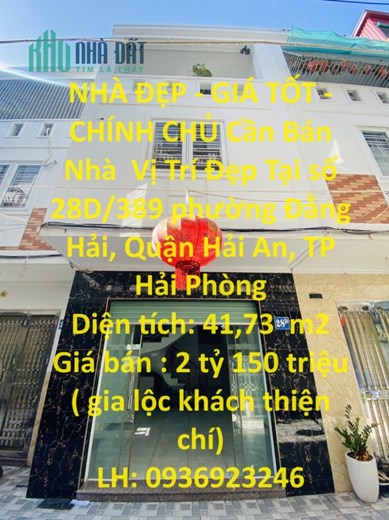 NHÀ ĐẸP - GIÁ TỐT - CHÍNH CHỦ Cần Bán Nhà  Vị Trí Đẹp Tại Đằng Hải- Hải An
