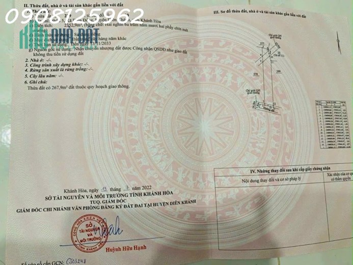 Chính chủ cần bán lô đất thuộc Thôn 5, xã Diên Đồng, Huyện Diên Khánh, Tỉnh Khánh hòa