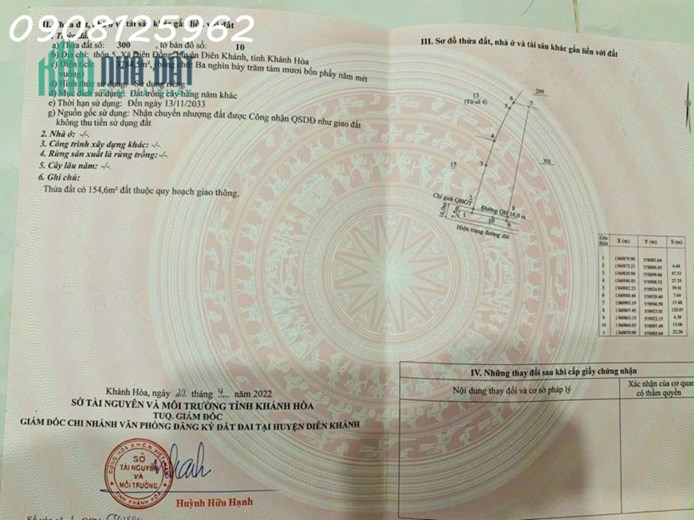 Chính chủ cần bán lô đất thuộc Thôn 5, xã Diên Đồng, Huyện Diên Khánh, Tỉnh Khánh hòa