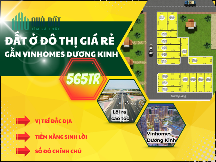 bán lô đất 2 mặt thoáng gần trung tâm phường Hoà Nghĩa sát Vinhomes Dương Kinh giá rẻ chỉ 565tr