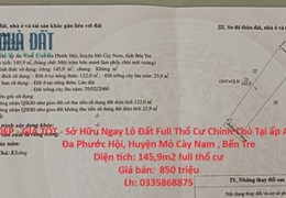ĐẤT ĐẸP - GIÁ TỐT - Sở Hữu Ngay Lô Đất Full Thổ Cư Chính Chủ Tại Huyện Mỏ Cày Nam , Bến Tre