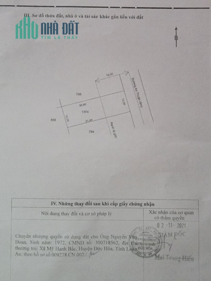 Cần bán gấp Lô Đất thổ cư 307m2 mặt tiền đường nhựa