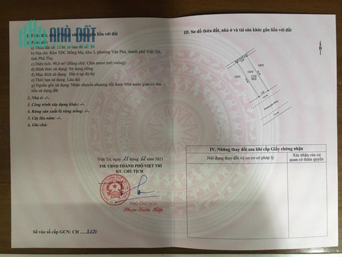 Chính chủ cần bán nhanh lô đất Thuộc TĐC Đồng Mạ -.Đường áp phan - Khu 3 – Vân Phú – Việt Trì – Phú