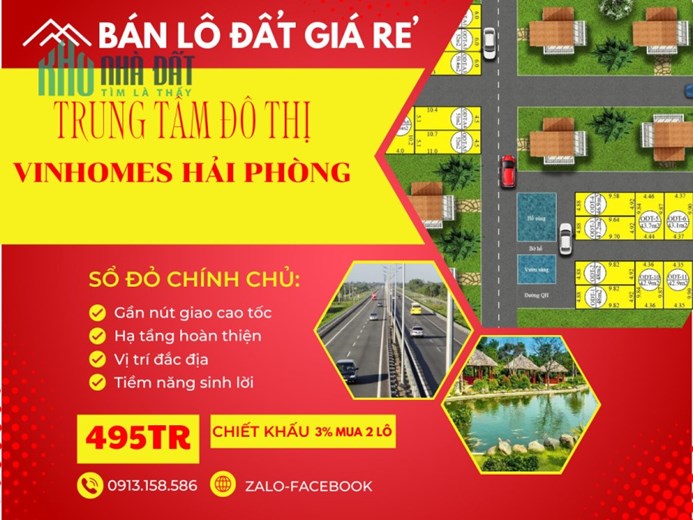 Bán lô đất sổ đỏ giá chỉ 495tr/lô nằm ngay mặt trục phố gần ủy ban phường Hòa Nghĩa, Dương Kinh HP