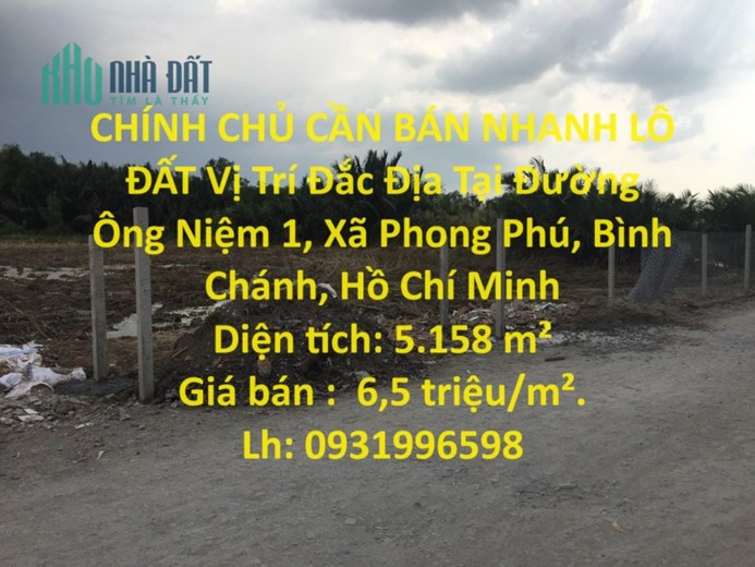 CHÍNH CHỦ CẦN BÁN NHANH LÔ ĐẤT Vị Trí Đắc Địa Tại Huyện Bình Chánh - HCM