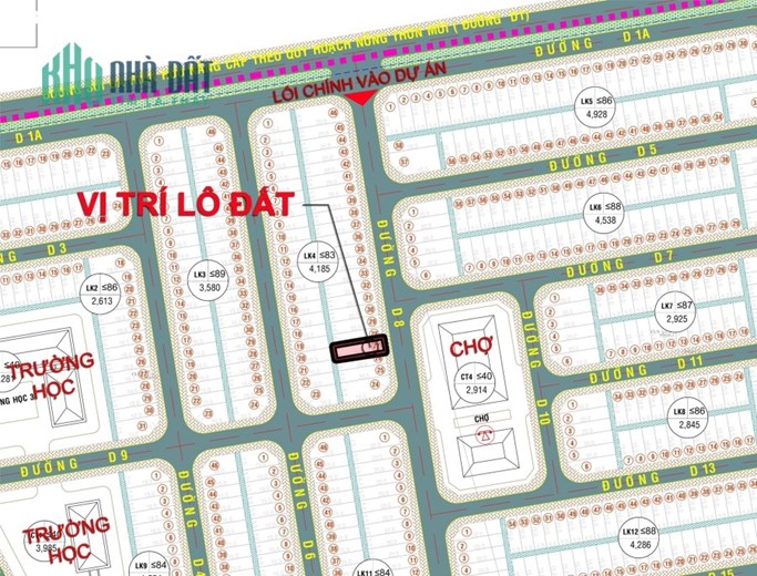 Chính chủ cần chuyển nhượng Lô đất 100m2, trục đường D8, vị trí trung tâm, đối diện chợ