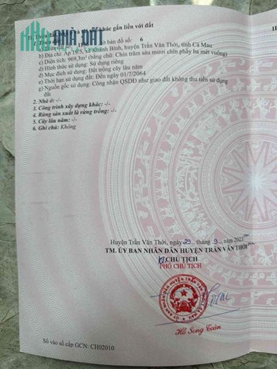 Chính Chủ Bán 970m2 Đất Sổ Hồng Riêng Trung Tâm Khánh Bình-Trần Văn Thời