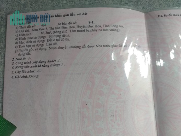 Cần Bán Căn Nhà Tại khu vực 5, Thị Trấn Đức Hòa, Long An