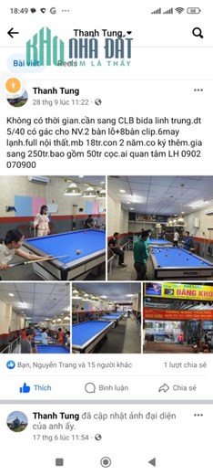Cần sang nhương quán CLB Bida đang có doanh thu ổn định