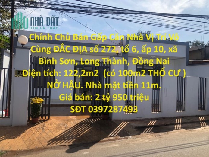 Chính Chủ Bán Gấp Căn Nhà Vị Trí Vô Cùng ĐẮC ĐỊA Rất Gần Sân Bay LONG THÀNH - ĐỒNG NAI.