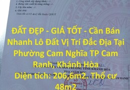 ĐẤT ĐẸP - GIÁ TỐT - Cần Bán Nhanh Lô Đất Vị Trí Đắc Địa Tại Phường Cam Nghĩa TP Cam Ranh