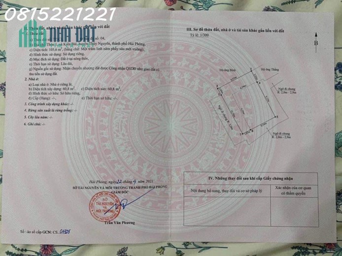 Chỉ 8.5tr/m2 đất 1 chủ kèm nhà phường Kiên Bái, Thủy Nguyên