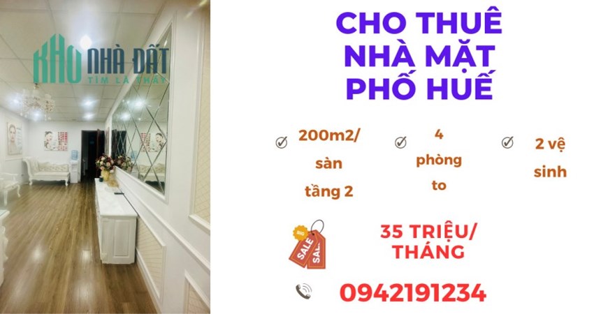 Cho thuê 200m2 nhà mặt phố Huế vị trí đẹp, hợp làm Spa, văn phòng, TT dạy học