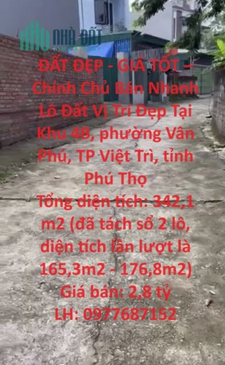 ĐẤT ĐẸP - GIÁ TỐT – Chính Chủ Bán Nhanh Lô Đất Vị Trí Đẹp Tại Vân Phú - Việt Trì