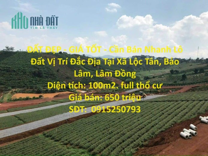 ĐẤT ĐẸP - GIÁ TỐT - Cần Bán Nhanh Lô Đất Vị Trí Đắc Địa Tại Xã Lộc Tân, Bảo Lâm, Lâm Đồng
