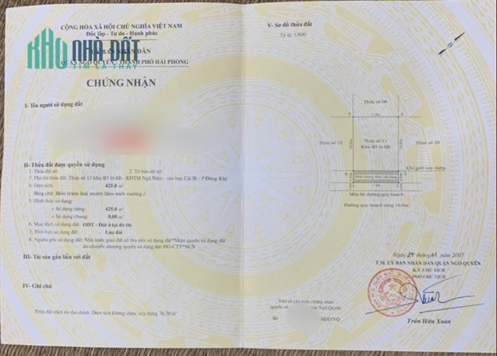 Bán lô Đất Biệt Thự 425M lô 6B  Đường Lê Hồng  Phong ngay Phượng Chi