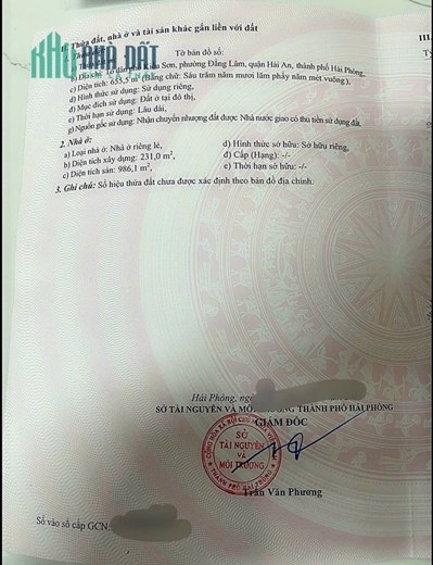 Bán biệt thự 4 tầng xây thô diện tich 655M tuyến 2 Lê Hồng phong Hải An