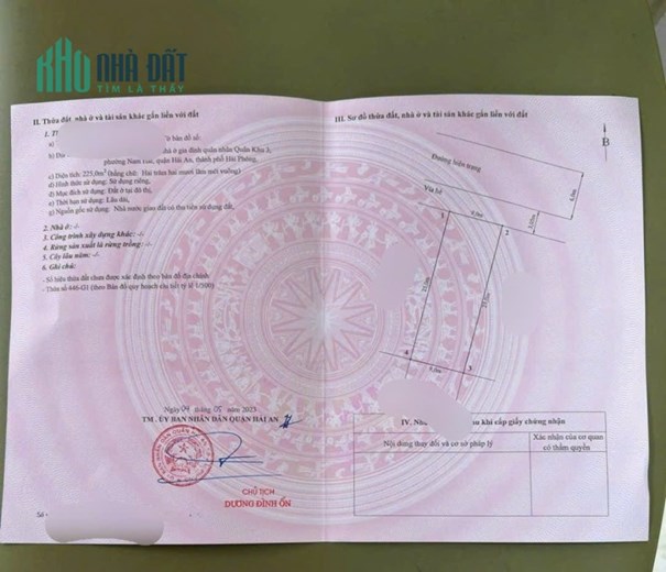 Bán lô đất Biệt Thự 225 M ngang 9 tái định cư quân khu Nam Hải Hải An