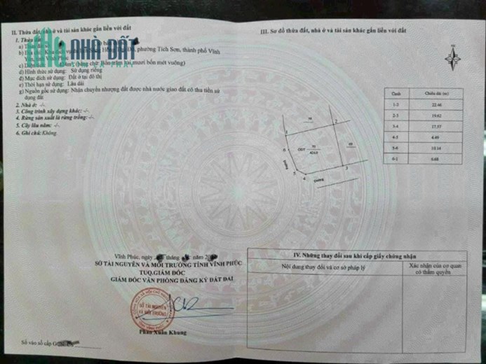 Bán lô cực hiếm view hồ Đầm Vạc DT 424m2, tích sơn, vĩnh yên