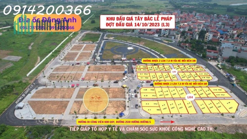 Bán khu đất đầu giá bán Lễ Pháp - Đông Anh. Lô đẹp giá thấp nhất môi trường. LH: 0914200366