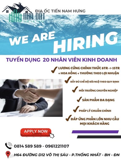 Tuyển Dụng 20 NVKD Và 1 Bạn Digital Marketing BDS lam tại Đồng Nai. Lh:0961221107 - 0814589589